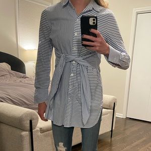 Tie Front Striped Tunic Blouse